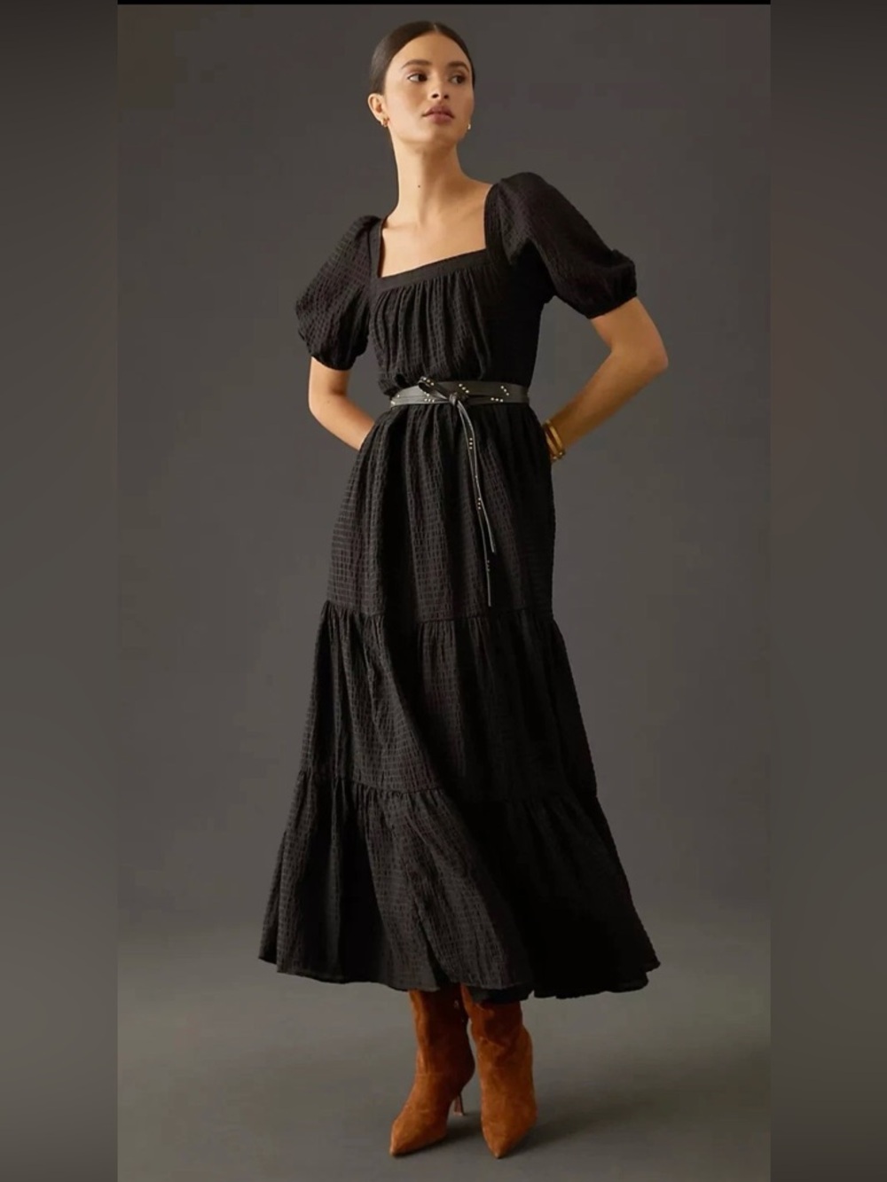 By Anthropologie Tiered Puff-Sleeve Maxi Dress Size M